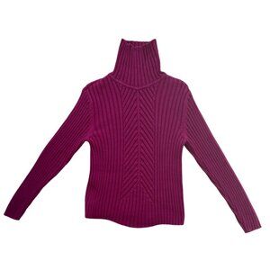 Style & Co. Petite Womens Magenta Turtleneck Sweater Medium 100% Cotton Made In